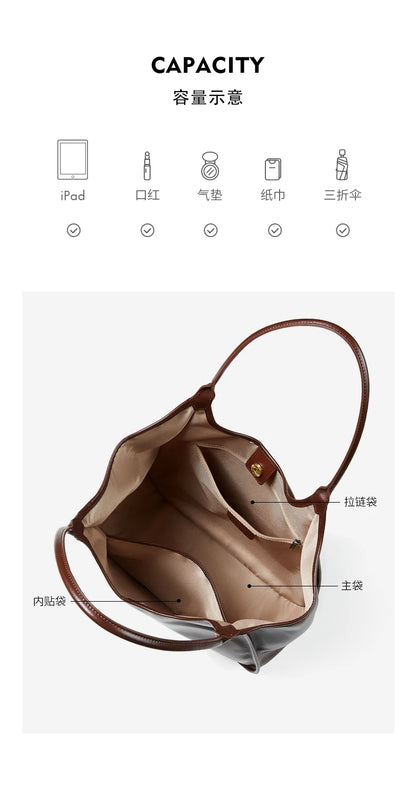 Hifashion Cowhide Genuine Leather Large Tote Shoulder Bags For Women 2026 Luxury Designer Bucket Shopper Office Ladies Handbags