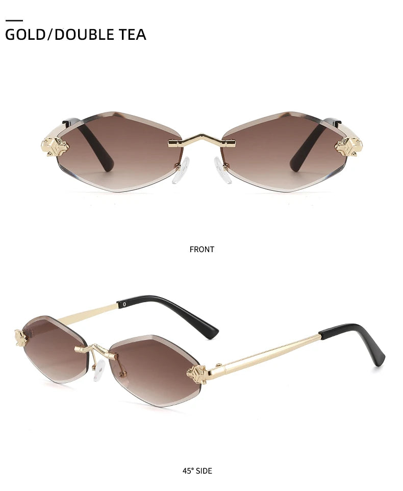 Protective Glasses Fashion Irregular Sunglasses Women Retro Brand Design Metal High Quality Vintage Rhombus Rimless Glasses