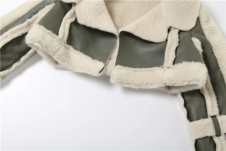 Weird Puss Furry Patchwork Women Crop Jacket Hipster Full Sleeve Open Stitch Hipster Streetwear Warm Outwear Basic Wild Coat