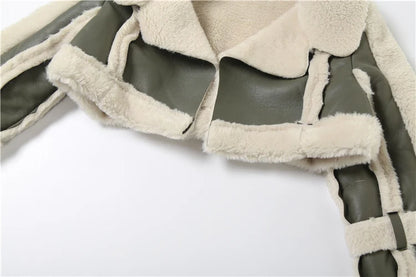 Weird Puss Furry Patchwork Women Crop Jacket Hipster Full Sleeve Open Stitch Hipster Streetwear Warm Outwear Basic Wild Coat