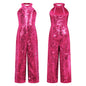 Kids Girls Jazz Dance Performance Jumpsuit Shiny Sequin Sleeveless Halter Romper Birthday Wedding Party Dancing Prom Bodysuit