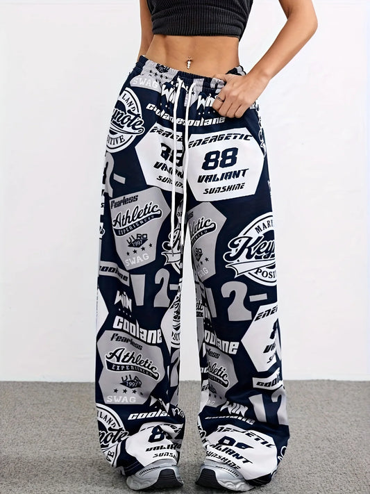 New Retro Athletic Badge Print Pants for Women Quick Dry Lightweight Trousers Streetwear Loose Fit Casual Pants for Kids 2026