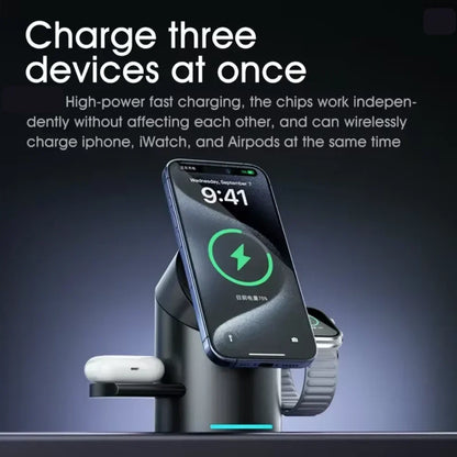 New Qi2 3In1 Magnetic Wireless Charger 15W Fast Charging Station Touch Button for IPhone Android Phones iWatch AirPods