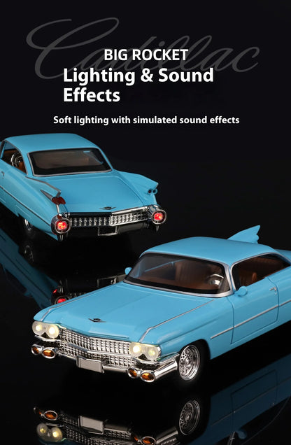 Cadillac Eldorado 1959 Metal Diecast Retro Car Model 1/24 Scale Sound and Light Back Pull Boy Gift Ornament Halloween Toys