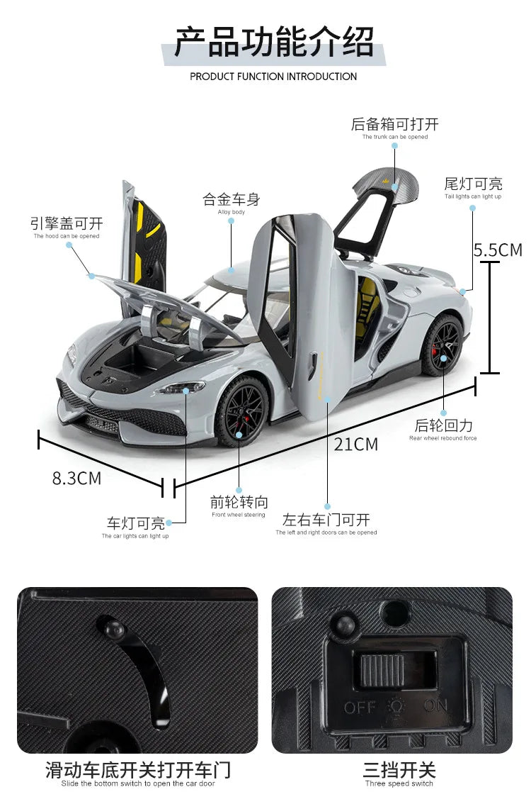 Koenigsegg Gemera 1:24 Car Alloy Diecast Model Collect Hobby Model Ornaments Gift For Friend Pull Back Toy New Style Sports Car
