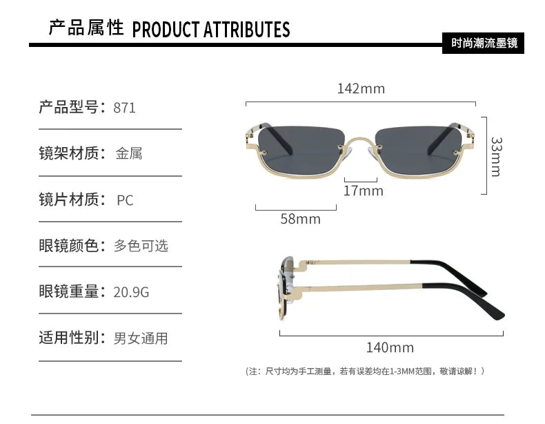 Luxury Brand Designer Half-Rim Rectangular Sunglasses Women Vintage Small Frame Sun Glasses Ladies Geometric Square Eyewear