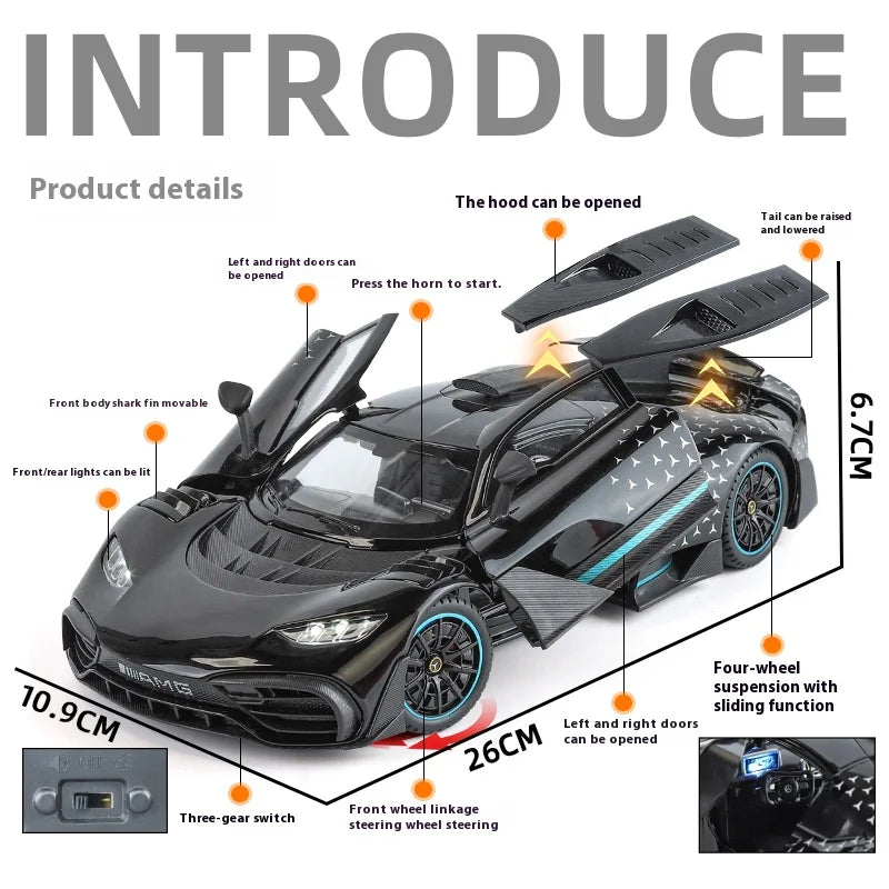Large 1/18 alloy die-cast AMG-ONE sports car model simulation sound and light adult collection gift