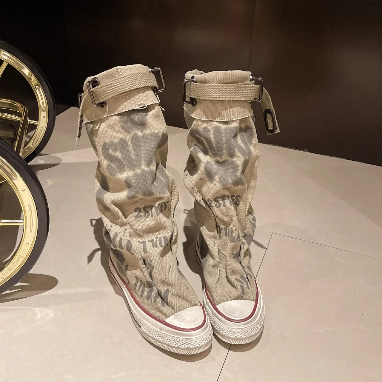 Women Canvas Sneakers Flats Designer Mid Calf Snow Boots Fashion Shoes Woman Trend New Punk Chelsea Boots Lady Shoes