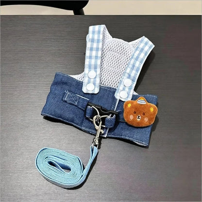 Summer Vest Dog Harness Leash Set and Dog Hat Cute Bear 2026 Dog Clothes Pet Supplies Puppy Denim Harness Cat Dog Accessories