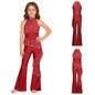 Kids Girls Figure Skating Jumpsuit Ballet Gymnastics Acrobatics Dance Leotard Sleeveless Shiny Rhinestones Ruffles Mesh Bodysuit