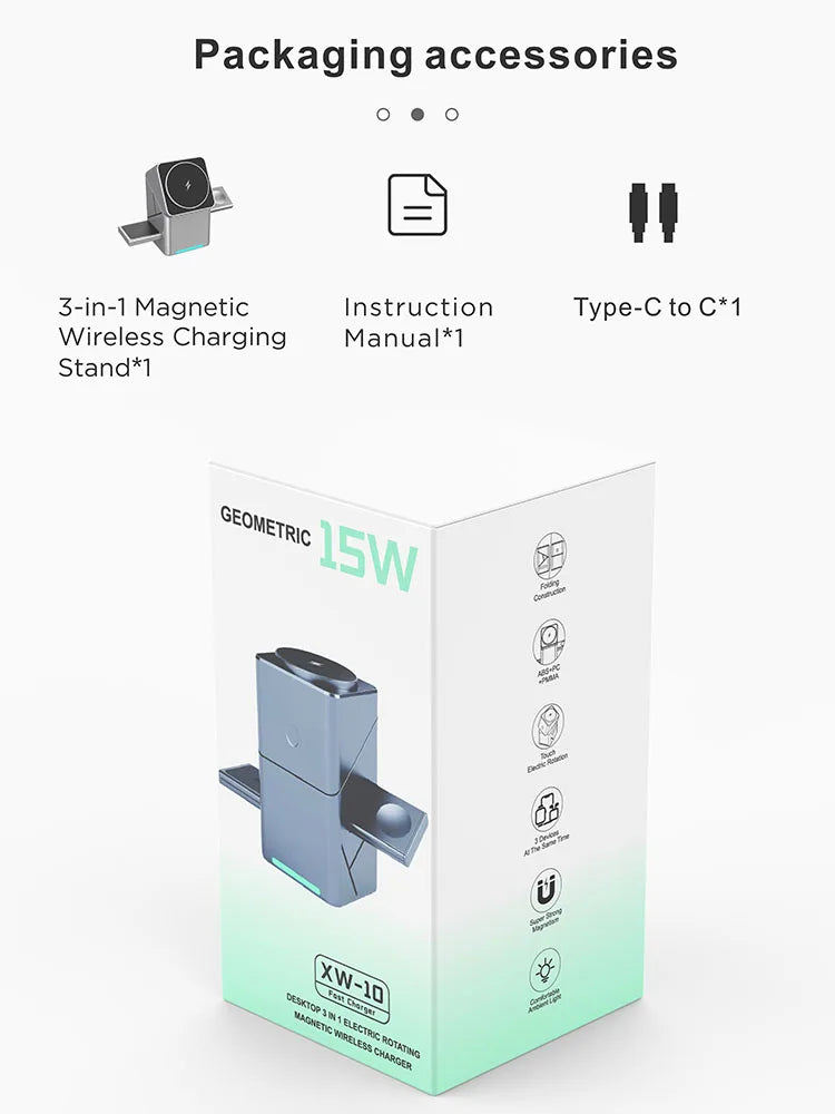 Qi2 3 in 1 Magsafe Wireless Chargers Station for iPhone & Samsung Magnetic Charging Dock for Apple Watch Charger