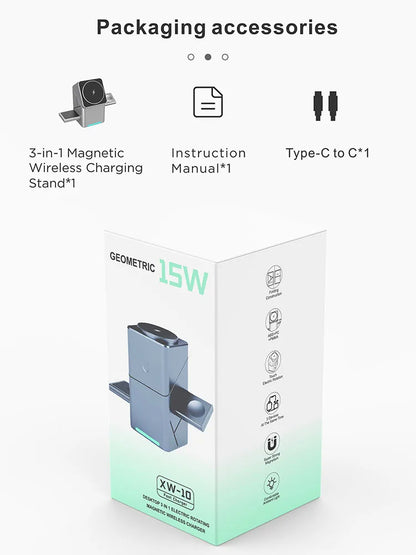 Qi2 3 in 1 Magsafe Wireless Chargers Station for iPhone & Samsung Magnetic Charging Dock for Apple Watch Charger