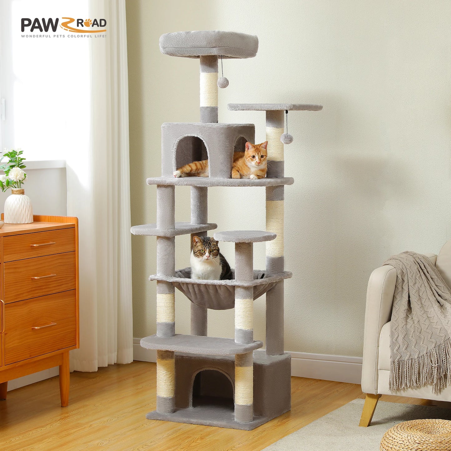 Tall Cat Tree with Scratching Posts Spacious Hammocks Large Condos Large Cat Tower for Indoor Cat Scratcher Cat Toys Accessories