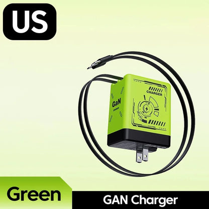 120W GaN Fast Charger With Retractable Type-C Cable Portable PD Mobile Phone Adapter For iPhone 17 16 Pro Samsung Xiaomi Huawei