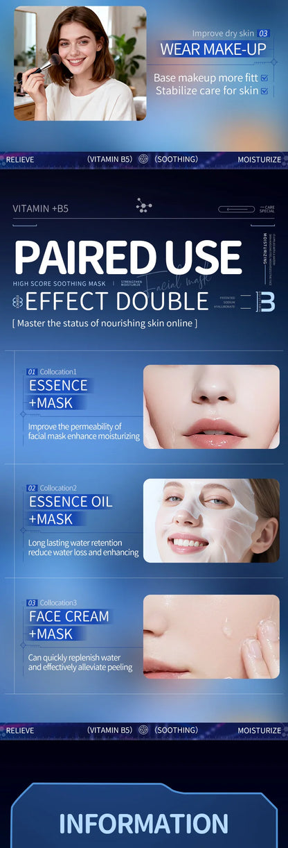 10pcs Vitamin B5 Sheet Mask 25ml - Hydrating & Soothing, Deep Moisture Care for Radiant Skin, Quick Absorption