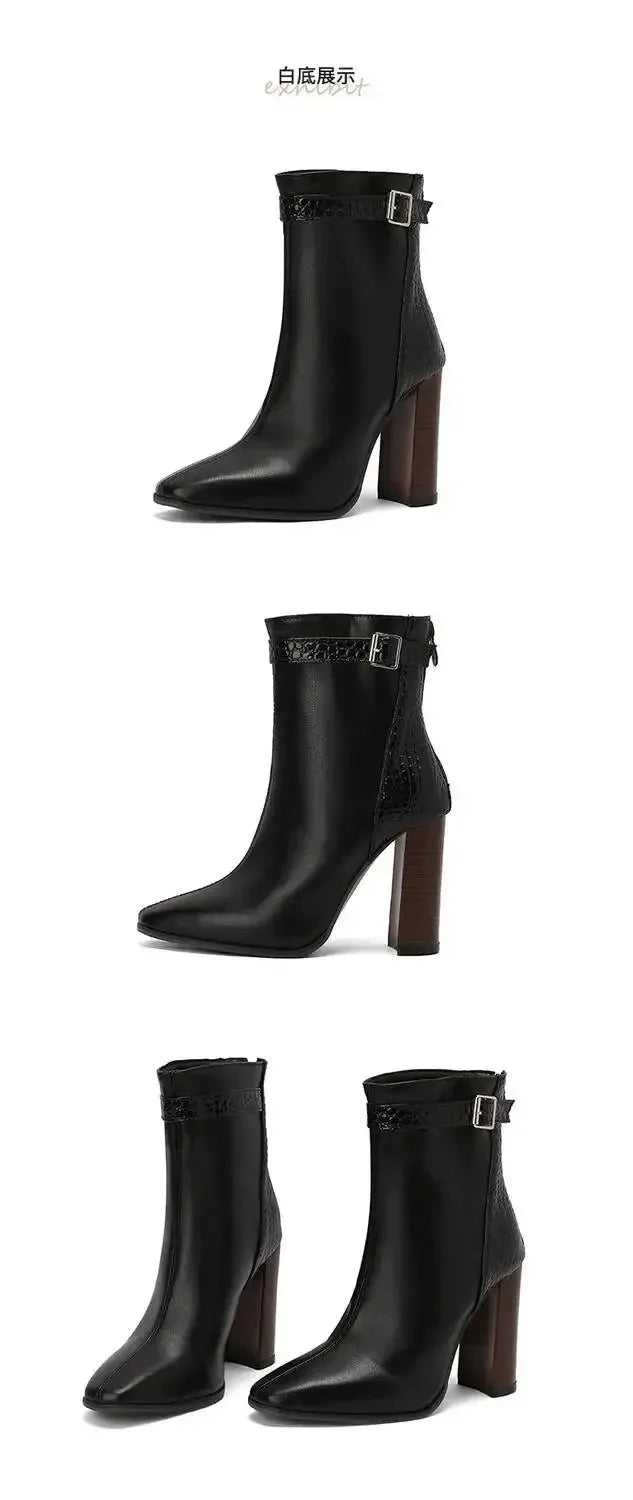 New Fashion Mixed Color Lace Up Ankle Boots for Women Europe America Pointed Toe High Heel Big Size Shoes 45 46 47