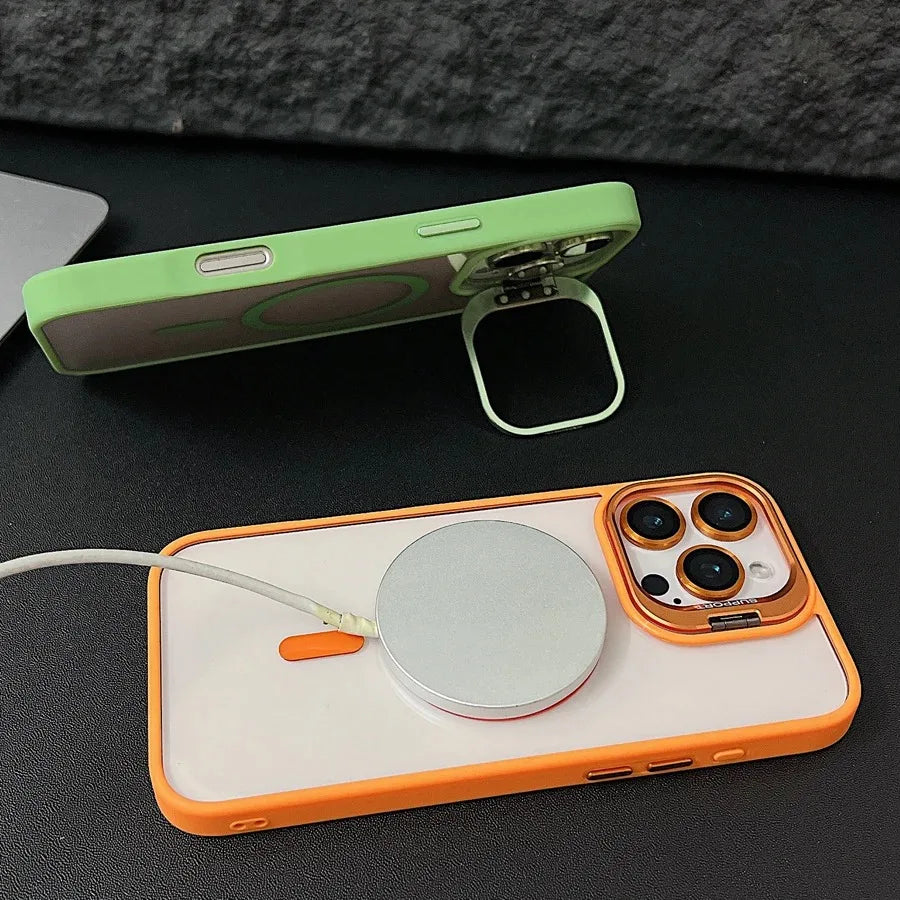 Luxury Magnetic Ring Stand Case For Magsafe For iPhone 17 16 15 14 Plus 13 12 Pro Max Wireless Charge Case With Lens Protector