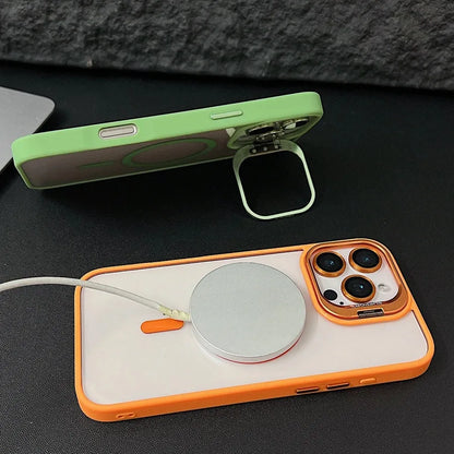 Luxury Magnetic Ring Stand Case For Magsafe For iPhone 17 16 15 14 Plus 13 12 Pro Max Wireless Charge Case With Lens Protector
