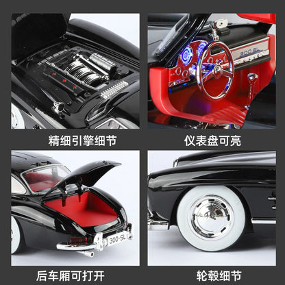 Mercedes Benz 300SL Classic 1:18 Car Alloy Diecast Car Model Home Interior Decoration Ornaments Sound & Light Collect Hobby Gift