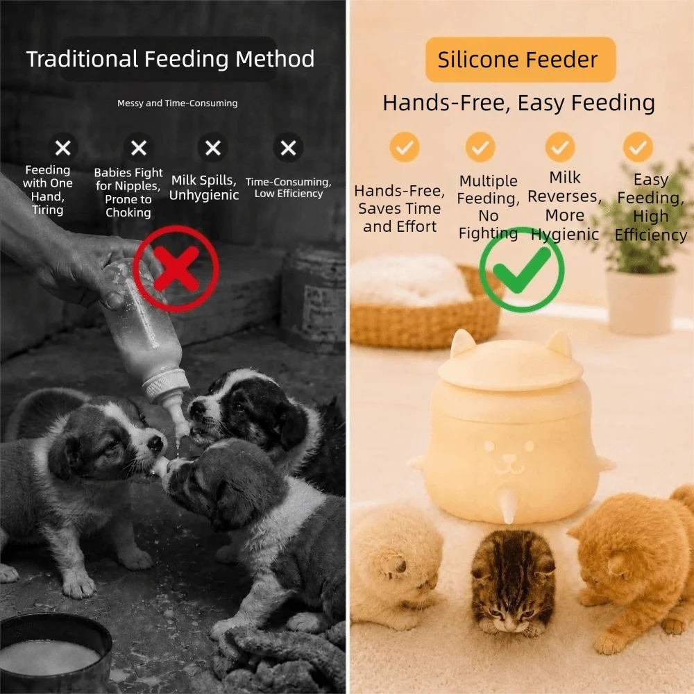 Silicone Pet Nursing Bottle Bionic Nipple Multi-Nozzle Pet Milk Feeder Anti-Slip Anti-choke Kitten Nipple Feeder Pet Feeding