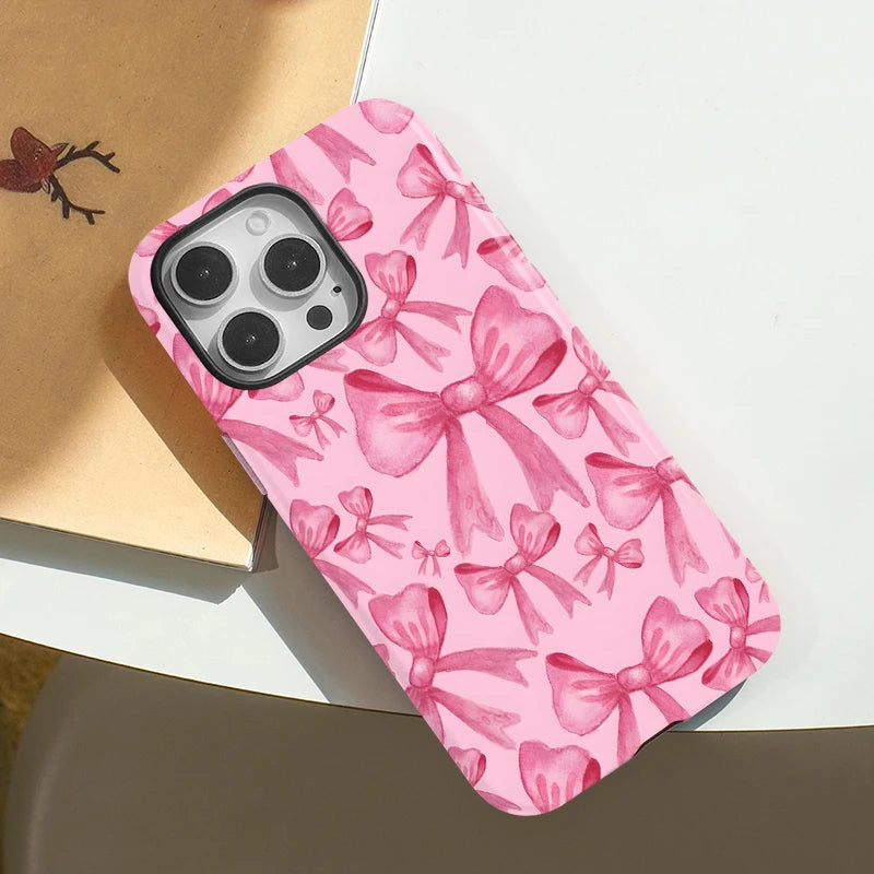 Luxury For Magesafe Magnetic Wireless Charging Case For iPhone 11 12 13 14 15 16 Pro Max Plus Shockproof Lovely Pink Bow Cover