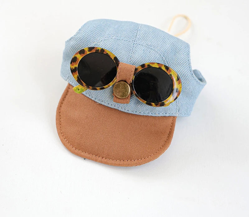 Two-piece fashionable pet sun hat and cool sunglasses set, dog baseball cap and cat head cover