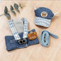 Cute Plaid Pet Harness Leash And Hat Set Adjustable Breathable Vest Harness for Small Dogs And Cats Outdoor Walking ﻿