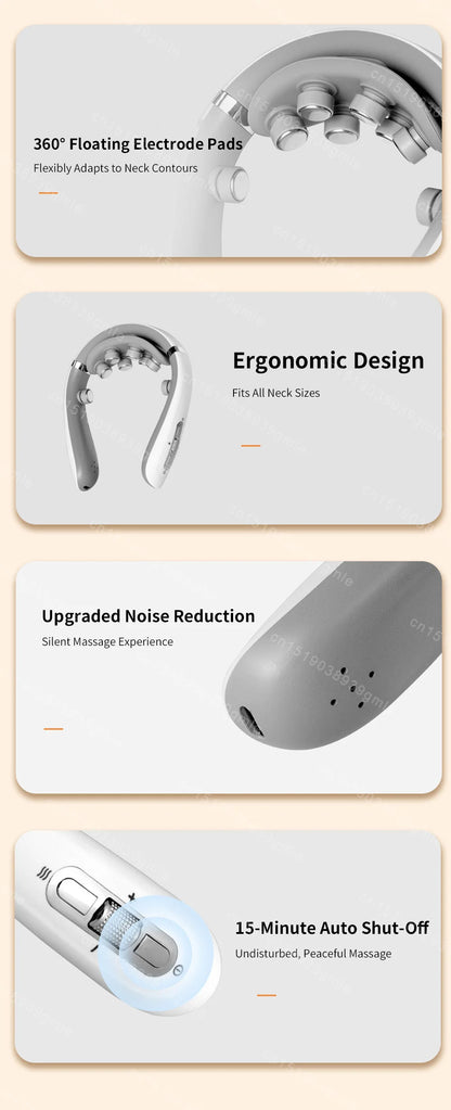 Neck Massager Electric Microcurrent Multi-Head Replaceable Wireless Knead Shiatsu Heating Vibration Cervical Shoulder Massager