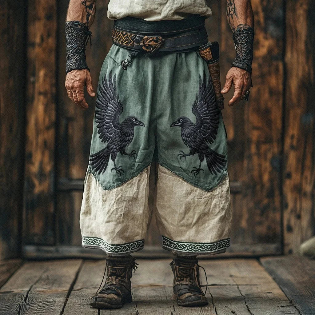 Men's retro Viking Celtic Crow Skull 3D printed casual pants drawstring straight leg pants summer Spring beach pants