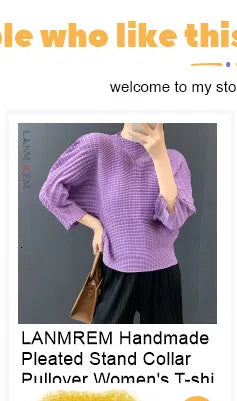 LANMREM New Batwing Sleeve Pleated Women's T-shirt American Style Loose Versatile Chic Round Collar Pullover Tops 2DB6558