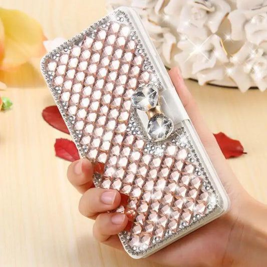 Luxury Diamond Leather Case For iPhone 17 Air 16 15 14 Plus 12 13 11 Pro Max XR X XS Flip Stand Glitter Protection Cover Funda