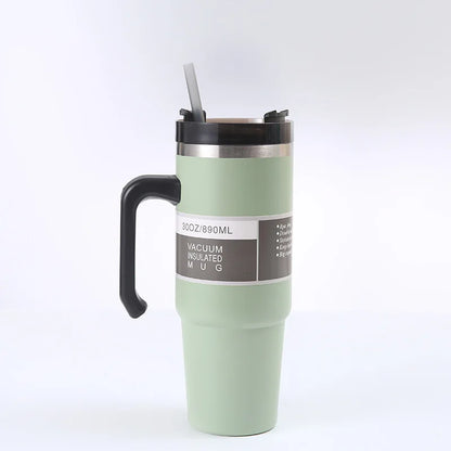 Stainless Steel Car Thermos Bottle Travel Sports Water Bottle Large Capacity with Handle Straw Mug Outdoor Coffee Cup 20oz/30oz