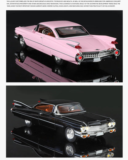 Cadillac Eldorado 1959 Metal Diecast Retro Car Model 1/24 Scale Sound and Light Back Pull Boy Gift Ornament Halloween Toys
