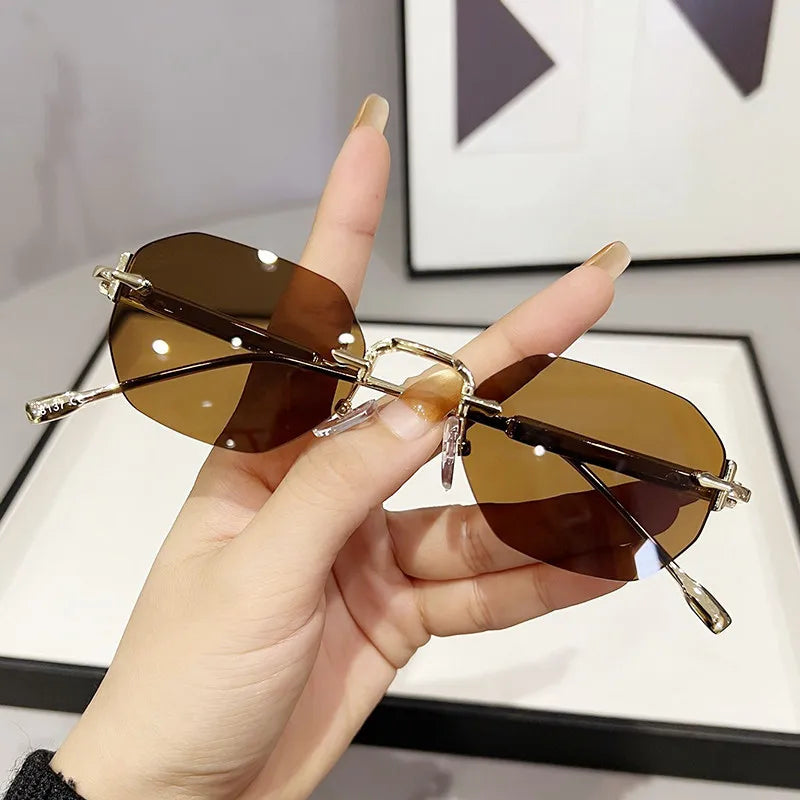 New Rimless Luxury Sunglasses Women 
 Diamond Cut Sun Shades For Man And Women Designer Brand Glasses UV400 Frameless Eyewear