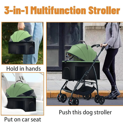 Dog Carrier Backpack 3-in-1 Pet Stroller Wagon Removable Carrier Cat Stroller for Medium Dogs Up to 55lbs Daily Travel Use