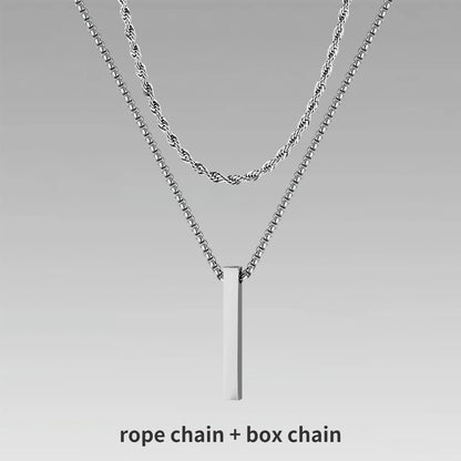 Vnox 3D Vertical Bar Necklaces for Men, Layering Stainless Steel Geometric Pendant, Layered Wheat Rope Cuban Chain, Boy Collar