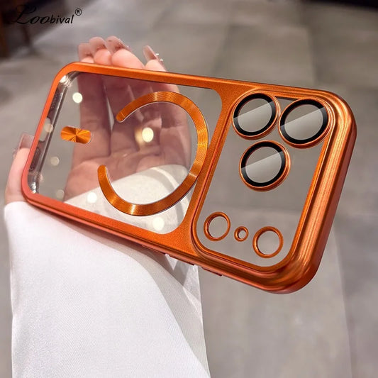Luxury Matte for Magsafe Soft Plating Clear Case for iPhone 17 Pro Max 17Pro Magnetic Transparent Camera Protector Soft Cover