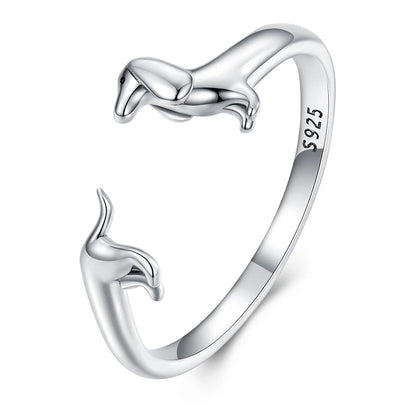 WOSTU 100% 925 Sterling Silver Cat Dog Opening Ring Hot Sale Pet Rings For Women Original Fashion Animal Jewelry Party Gift