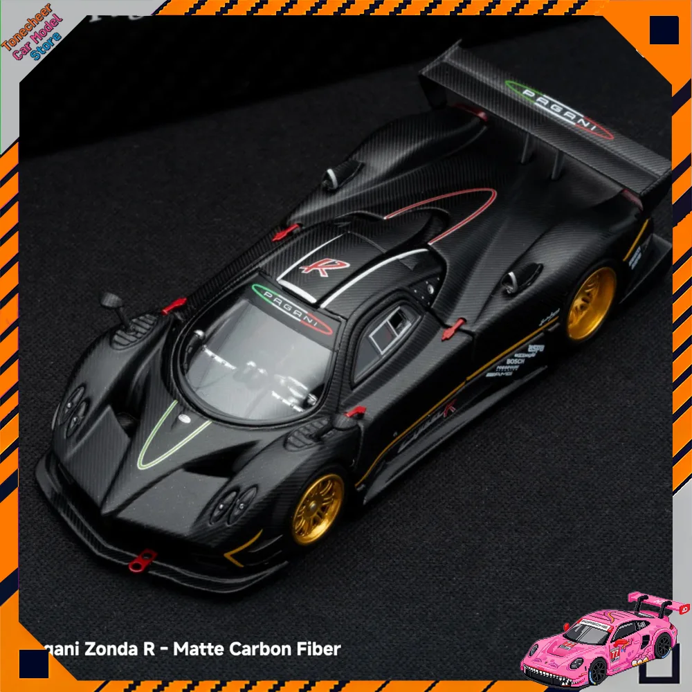New Almost Real AR Box 1:64 Scale Pagani Zonda R Matte Carbon Fiber White HEC Alloy Car Collection Diecast Model Toys Gift