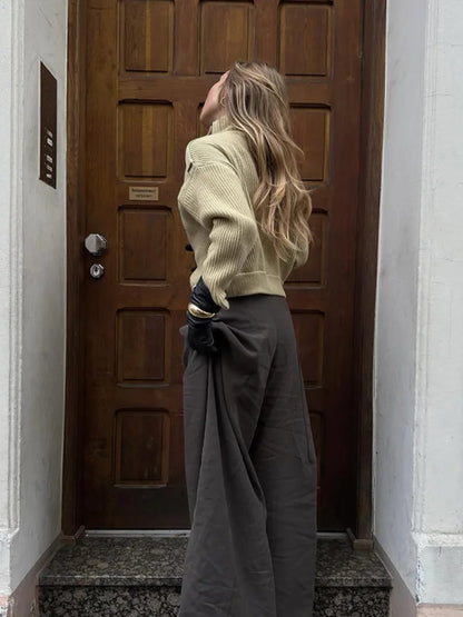 Women Solid Stand Neck Knitted Cardigan Casual Elegant Full Sleeve Fit Short Sweater 2026 Lady Winter Daily Commuting Knitwear