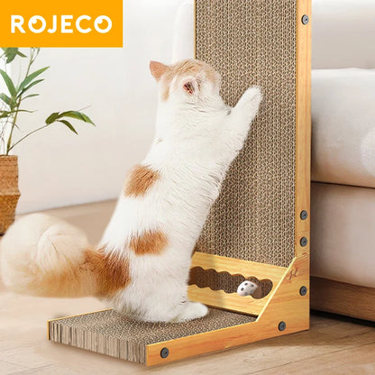 ROJECO Cat Scratcher Cat Scratching Board For Cats Toys L-Shaped Claw Grinding Scraper Mat Cat Furniture Protector Accesories