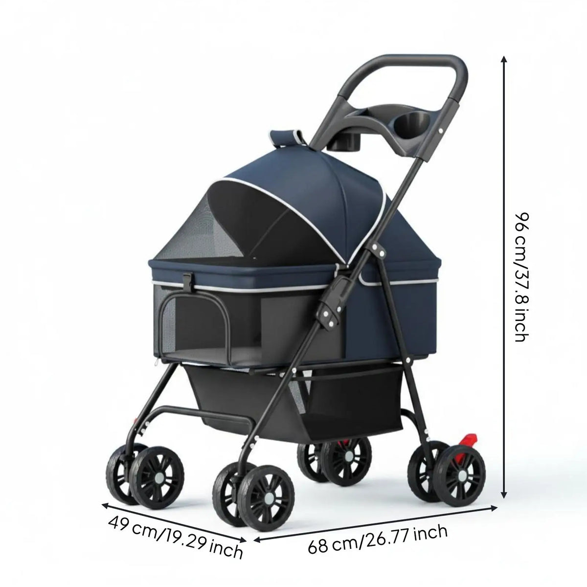 Foldable Pet Transport Cart Carrier for Small Dogs Cats Portable Rolling Travel Cart with Detachable Carrier Bag Oxford Cloth