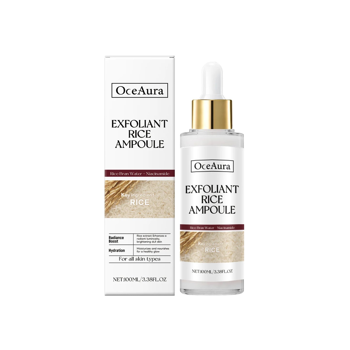 Black&White Rice Exfoliating Essence Dead Skin Remover Facial Glowing Replenisning Shrink Pore Hyaluronic Acid Brightening Serum