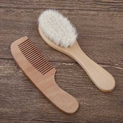 Newborn Baby Wool Wood Brush Comb Head Massage Tool Portable Baby Comb Bath Brush Comb，Special for Real Hair Wigs