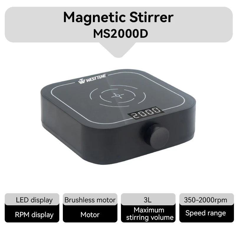WESTTUNE Laboratory Magnetic Stirrer 3000RPM 3L Magnetic Mixer Stir Plate with 2PCS Stir Bar No Heating Lab Stirring Equipment