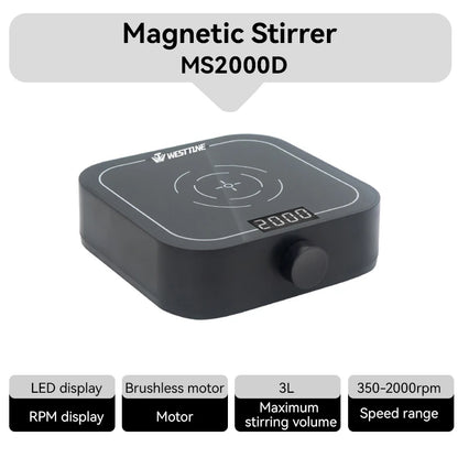 WESTTUNE Laboratory Magnetic Stirrer 3000RPM 3L Magnetic Mixer Stir Plate with 2PCS Stir Bar No Heating Lab Stirring Equipment