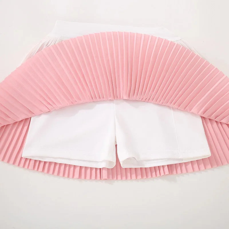 Kids Girls Skirts Quick-Dry Sports Skort Kawaii Pink Blue Badminton and Tennis Sports Pleated Skirt Teenage