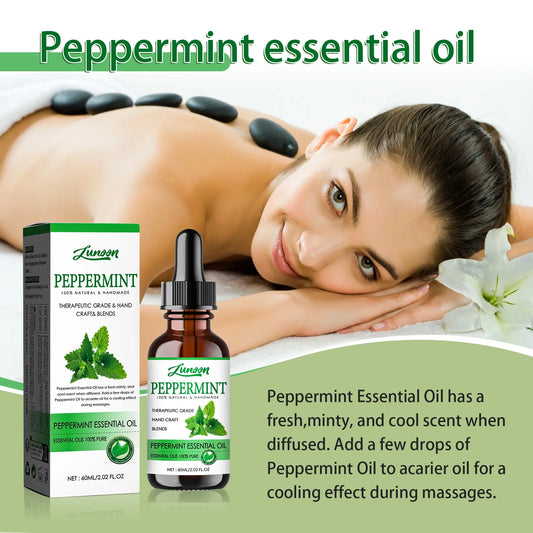 60ml Peppermint Body Essential Oil for Massage & Aromatherapy, Handmade, Cool & Fresh Body Oil