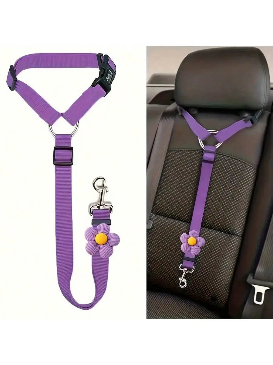 Solid Color Two-in-one Pet Car Seat Belt Nylon Lead Leash Backseat Safety Belt Adjustable Dogs Harness Collar Pet Accessories