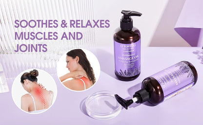 Lavender & Peppermint Infused Massage Body Oil - Warming & Moisturizing Formula for Men & Women, 10.2 Fl.Oz